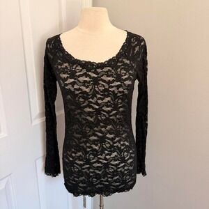 Y2K BLACK MODA INTERNATIONAL LACE‎ SHEER LONG SLEEVE